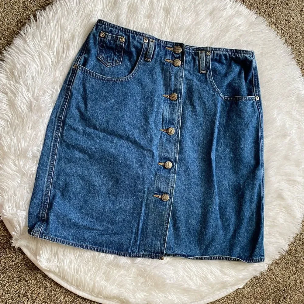 Susquehanna Blues Button Front Jean Skirt Vintage Womens Size Medium